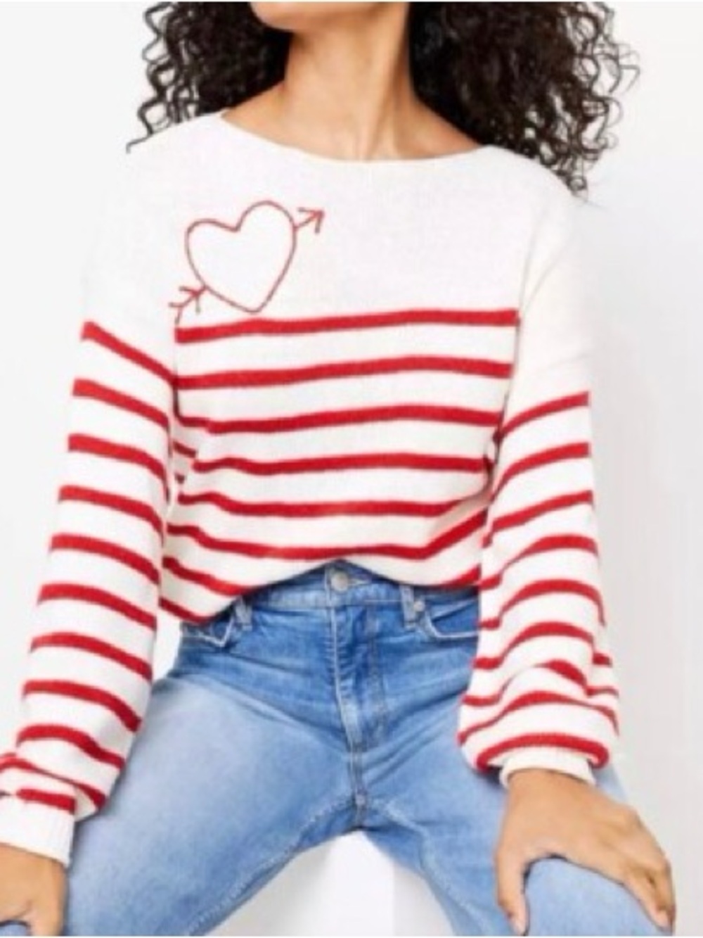 Loft Red Striped Cotton Sweater